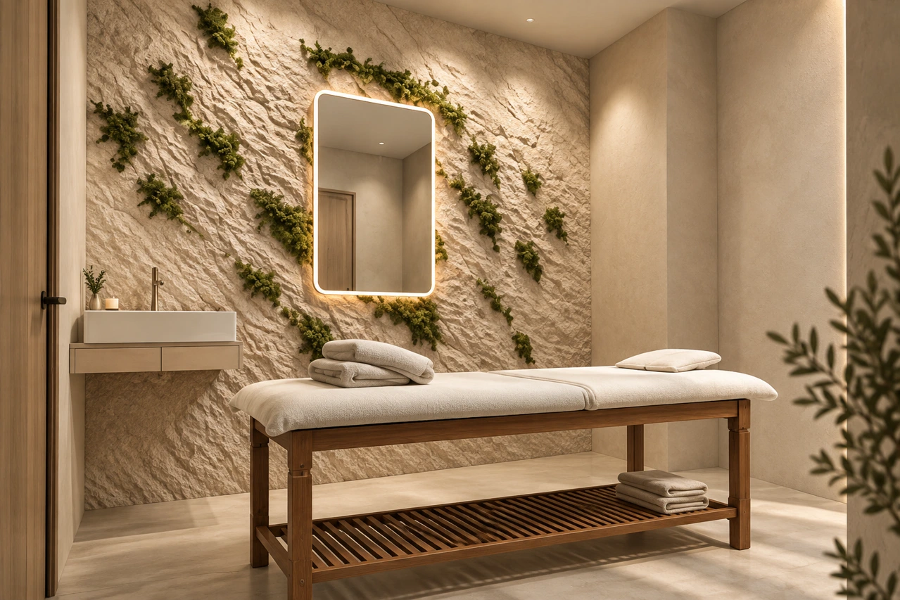 Treatment room · Sculpted surface and preserved vegetation
